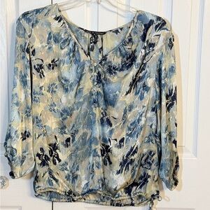 SUPER SOFT Zac & Rachel Blue and Cream Abstract Blouse Sz XL CE